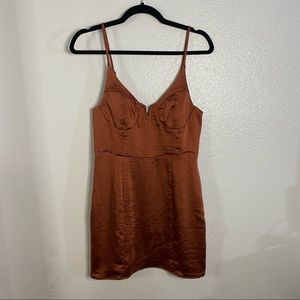 Kendall & Kylie Satin Burnt Orange Dress